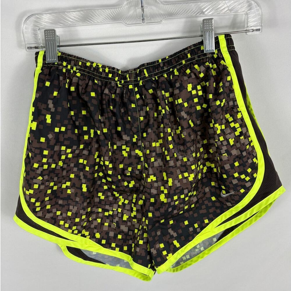 Nike Yellow Black Grid Pattern Dri Fit Athletic Shorts Size Medium